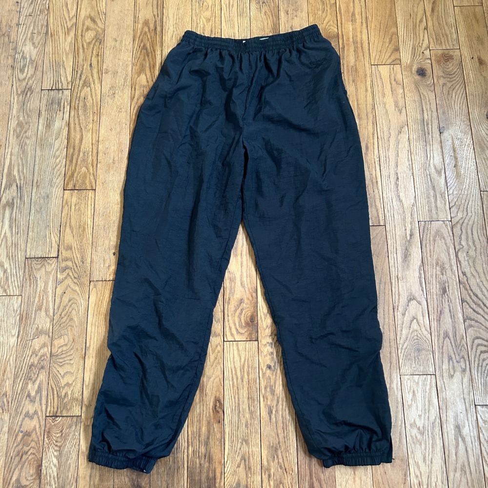Vintage Reebok Black Nylon Windbreaker Track Pants XL Embroidered Logo Lined